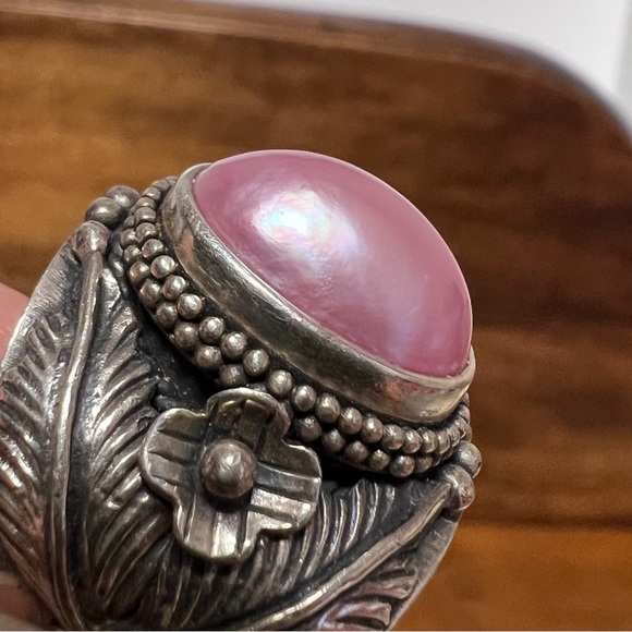 MERAN Vintage Southwestern Pink Mauve Pearl Ring Sterling Silver 925 - Picture 11 of 11